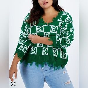 Just Polly Ying Yang Destructed Sweater Sz L